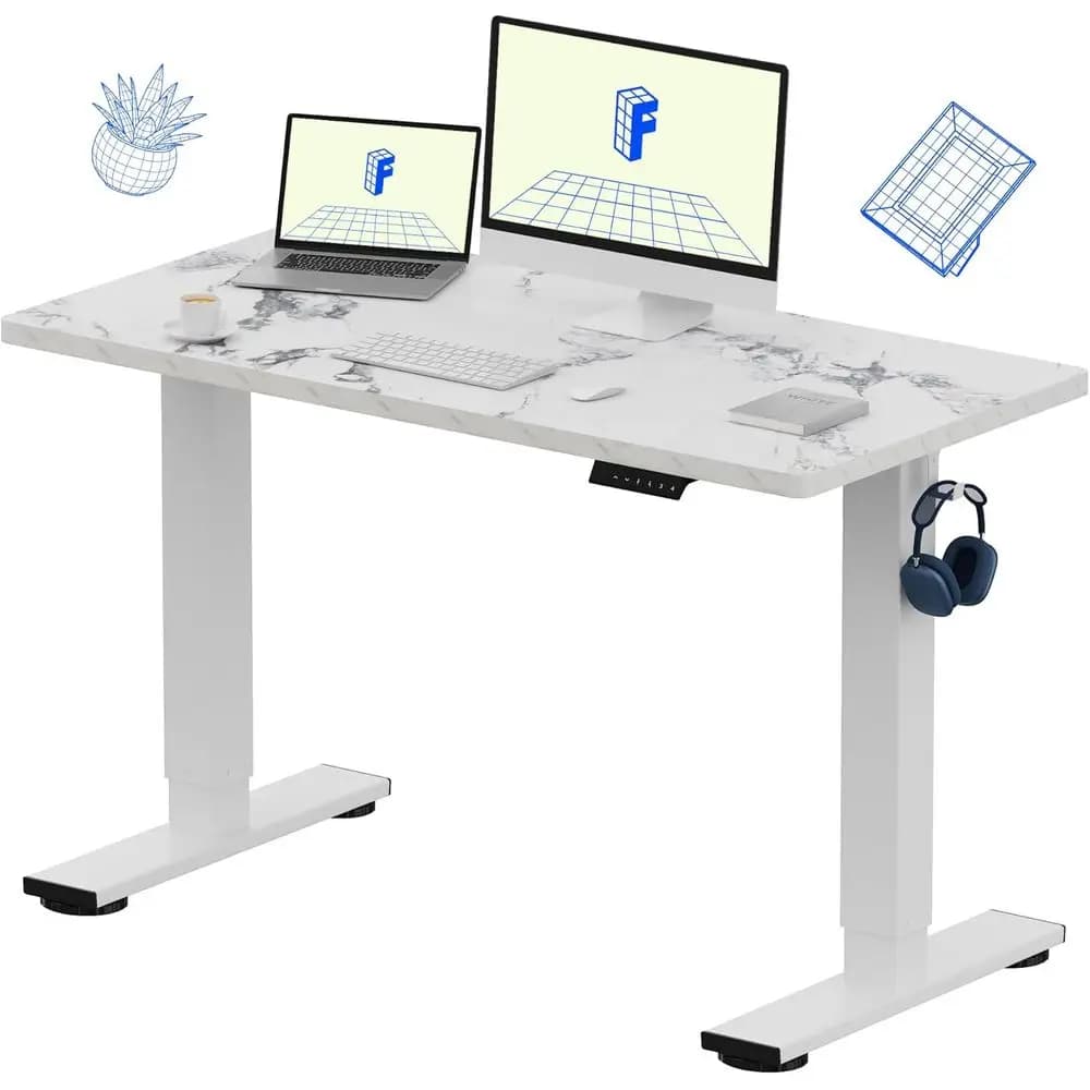 Height Adjustable Electric Desk, Grey Marble, Thickness 1 Inch, 48x24 Inch, Easy Assembly for Home Office and Multi-Monitor Configurations