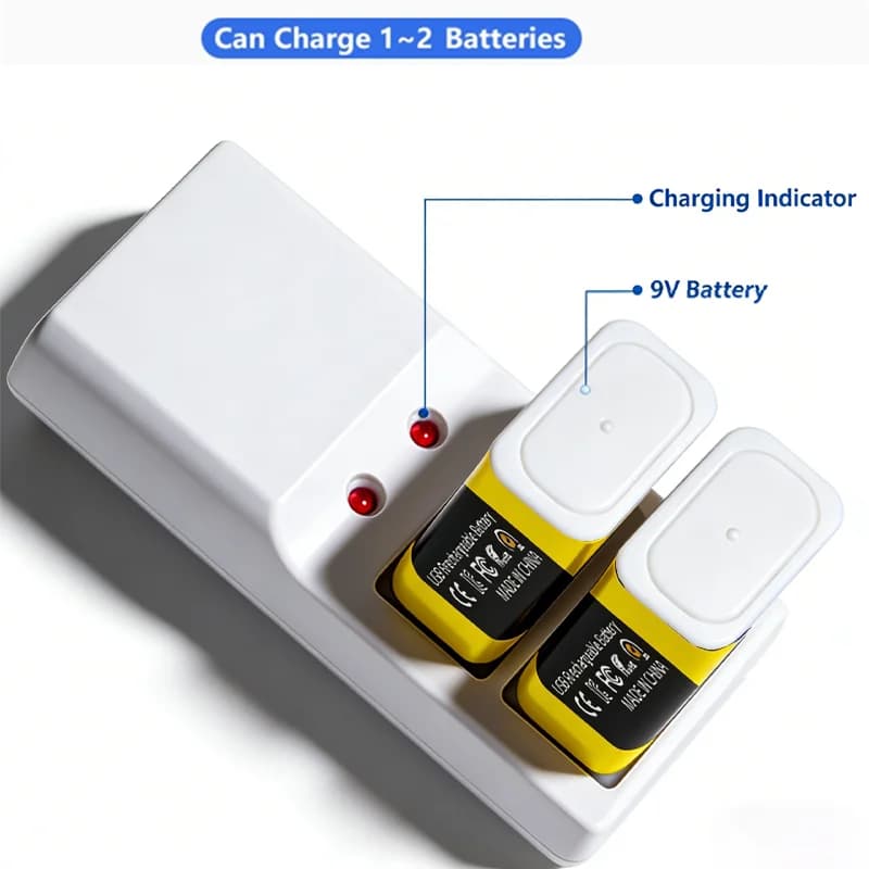 Batteria ricaricabile da 9 V 6800 mAh con caricabatterie adatta per multimetro, rilevatore di fumo, rilevatore di metalli, microfono, massaggiatore, giocattoli