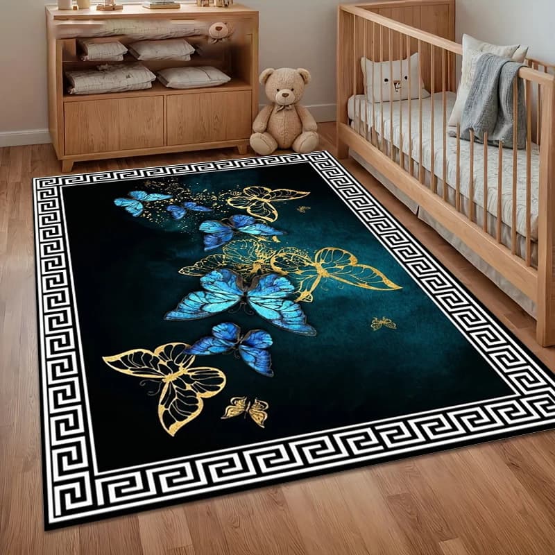 Tappeti per Soggiorno con Motivi a Farfalla in Verde Acqua e Oro, Tappeto Morbido per Camera da Letto con Lussuosi Motivi a Farfalla, Regalo
