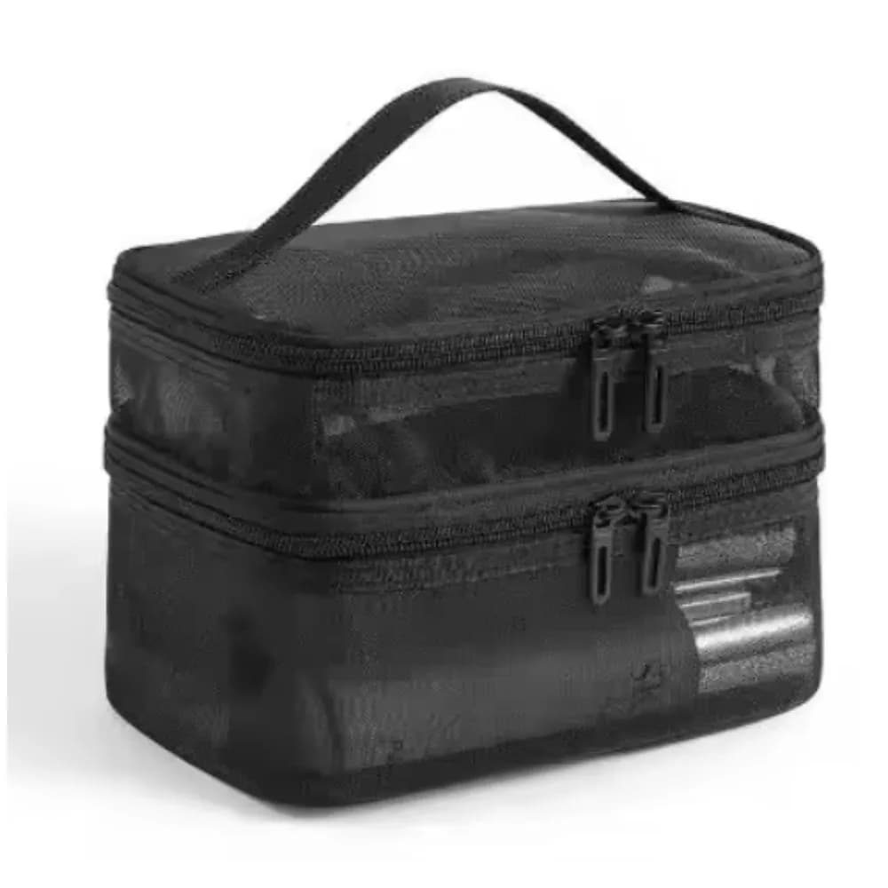 Borsa per il Trucco a Doppio Strato in Rete, Borsa da Toilette, Nuova Borsa Portatile da Donna di Grande Capacità, Borsa per Cosmetici