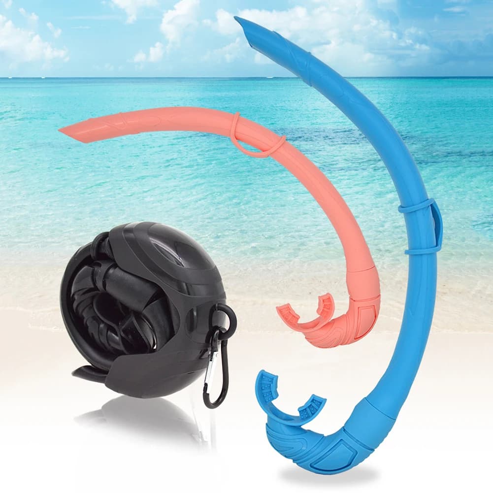 Tubo Snorkel in Silicone Arrotolabile con Custodia, Tubo per Respirazione Subacquea Pieghevole per Snorkeling e Apnea