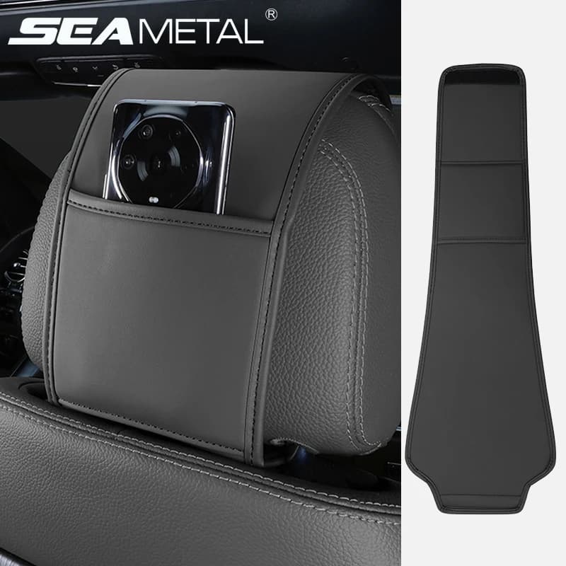 SEAMETAL Custodia per poggiatesta per seggiolino auto Tasca portaoggetti Custodia per cuscino per collo per auto durevole in pelle PU Borsa per organizer per poggiatesta per auto antigraffio