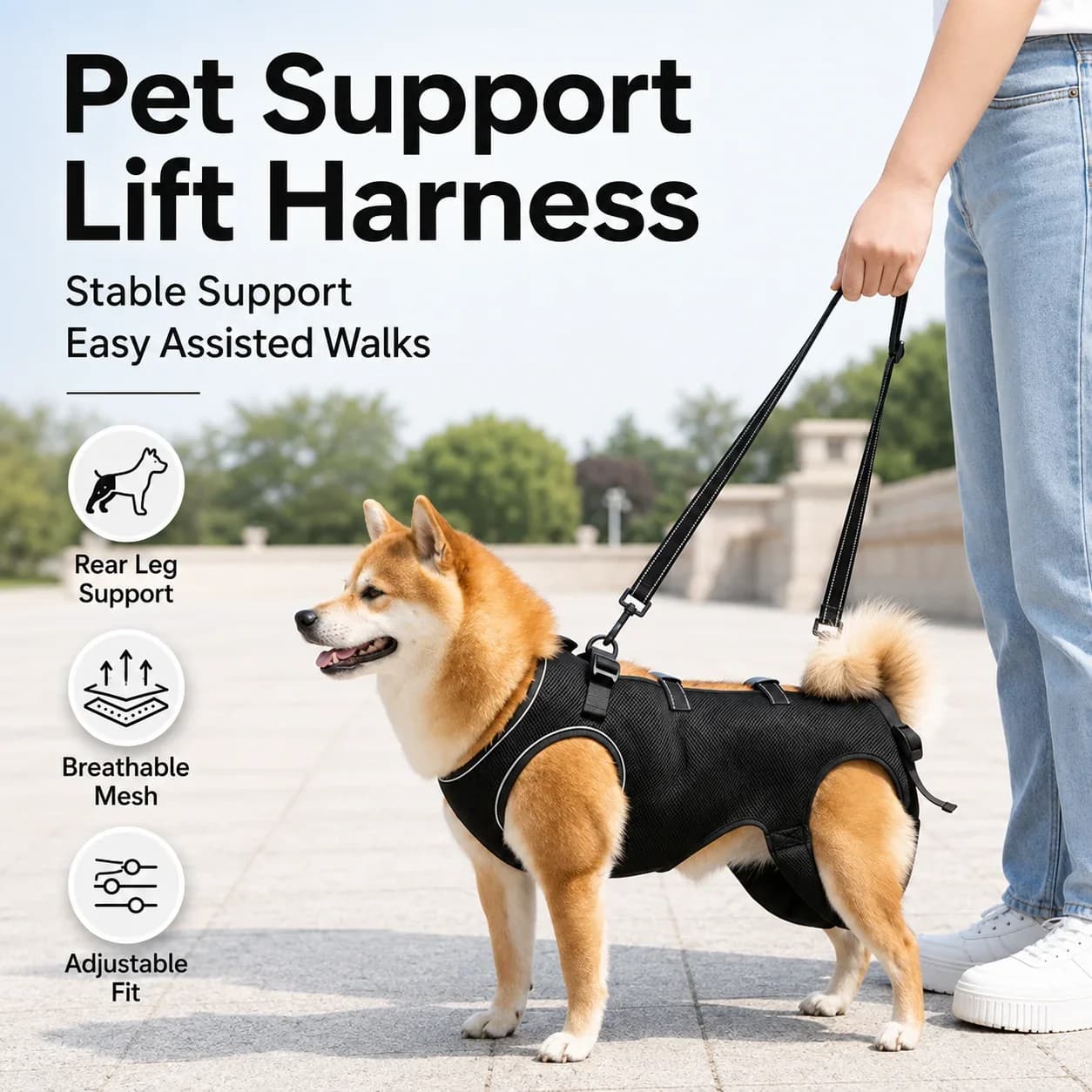 Adjustable Full Body Dog Lift Harness Breathable Support Sling For Senior Dogs Weak Legs Walking Stairs Car Mobility Assistance
