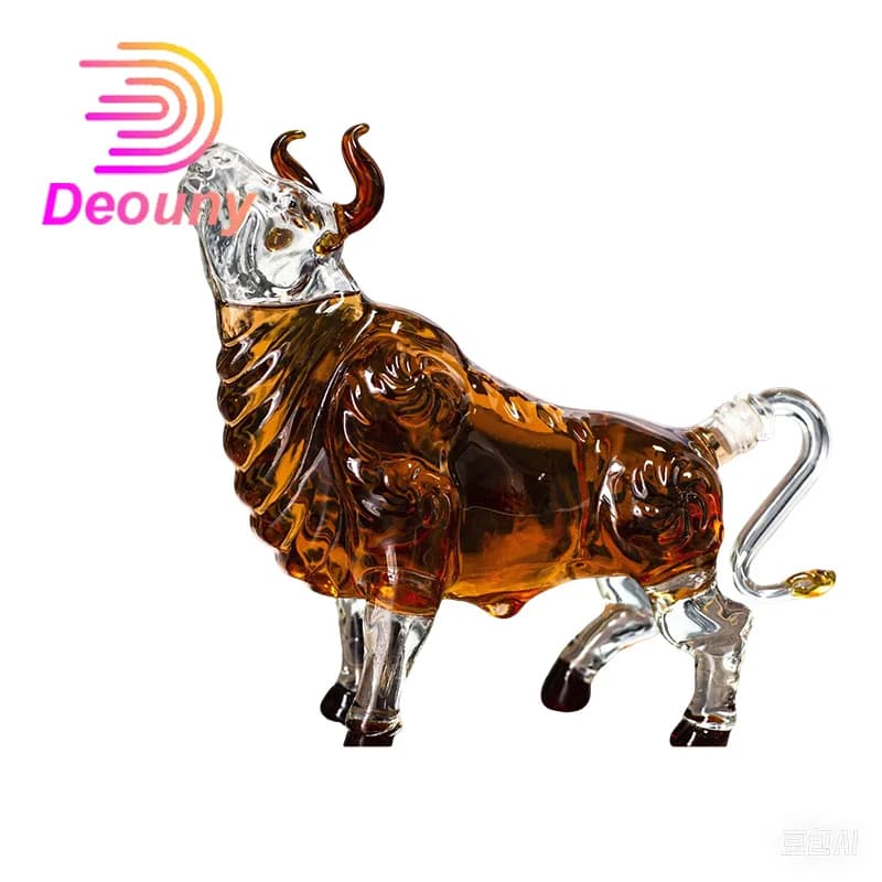 DEOUNY Liquore Animale Vetro Toro Whisky Decanter 1000ml Zodiaco Cinese Forma di Mucca Bottiglia di Vino per Scotch Bourbon Bar Decanter