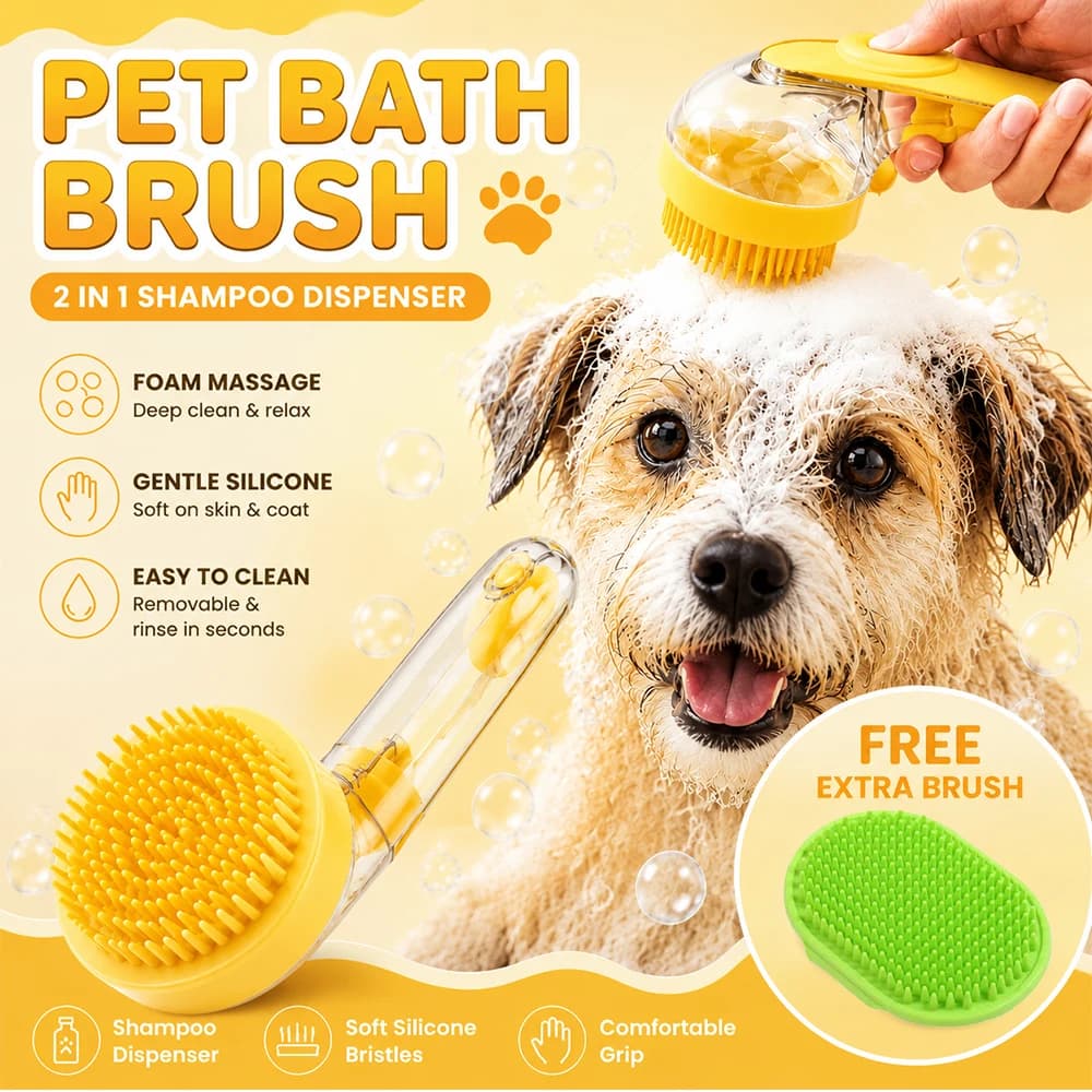 Dog Bath Brush, Dog Scrubber for Bath, Dog Shampoo Brush Bubble Maker, Dog Grooming Massage Brush with Adjustable Ring Handle
