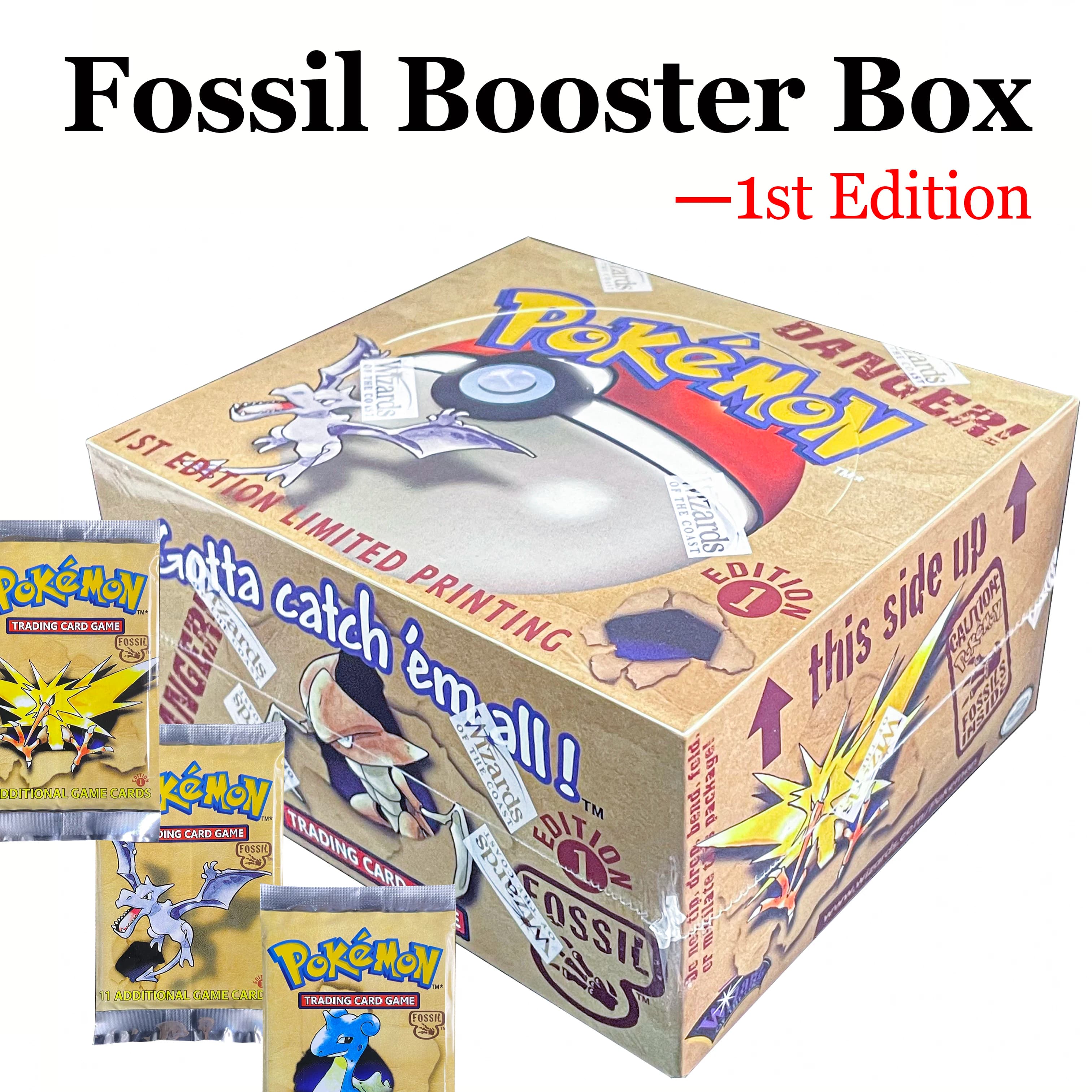 Classico PTCG PKM FOSSIL 1ST EDITION Booster Box Zapdos/Aerodattilo/Lapras Confezioni Scatola ermeticamente sigillata TCG Gioco Proxy Card