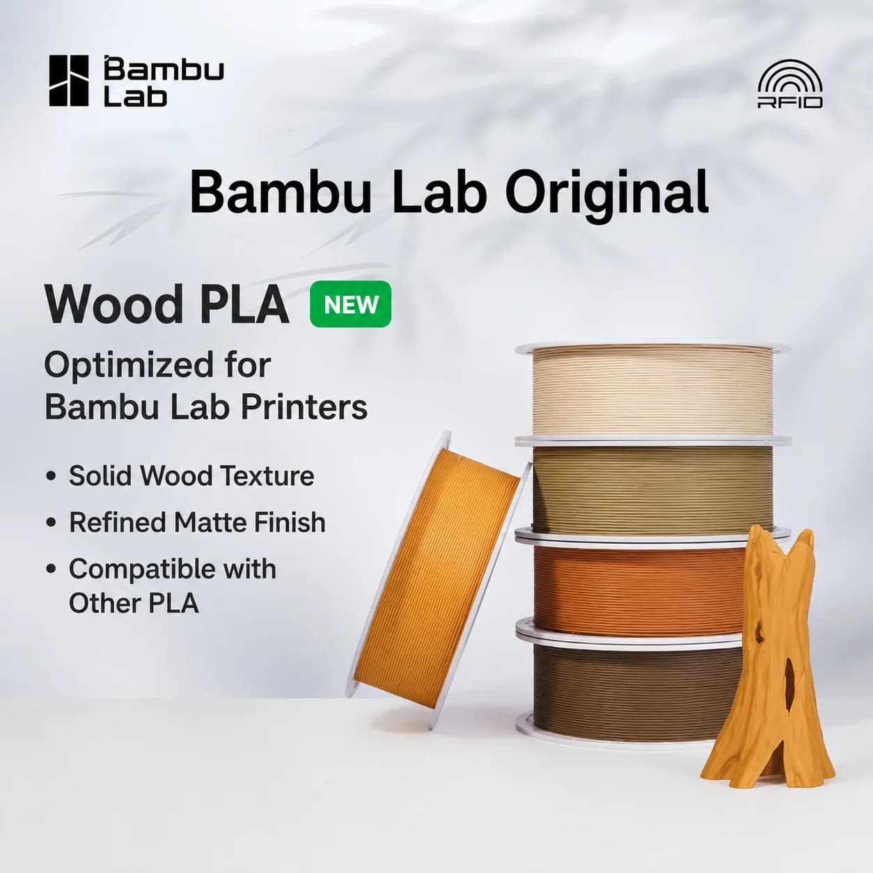 Filamento PLA-Wood Originale Bambu Lab per Stampante 3D, 1KG, Texture Legno Solido, Materiale per Stampa Fai-da-Te, Consumabili per Macchine