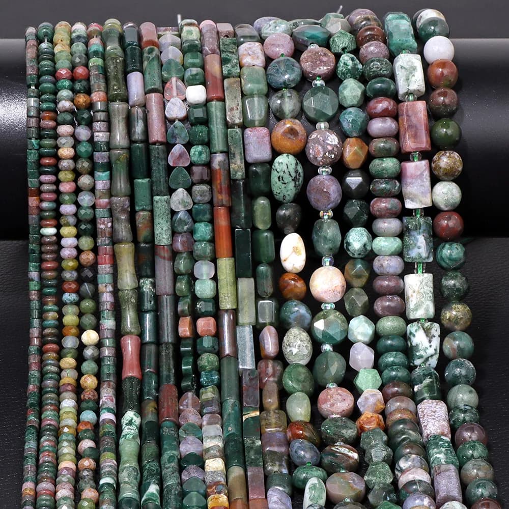 Perline di pietra di agata indiana multicolore naturale Agate verdi Diaspro Perline di gemme distanziatrici sciolte per la creazione di gioielli Collana braccialetto fai da te