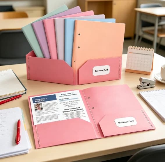 5pcs Two Pocket Folder School Student Homework Paper Organizer A4 Document Holder with Name Label Slot Classroom File Storage