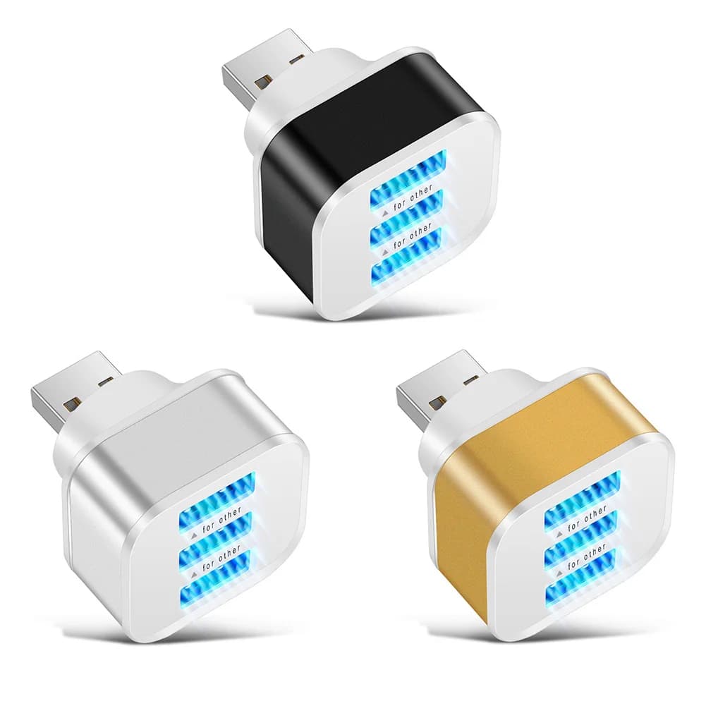 Adattatore USB 2.0 HUB a 3 porte Caricabatterie per telefoni cellulari Adattatore di alimentazione USB compatibile universale con indicatore LED