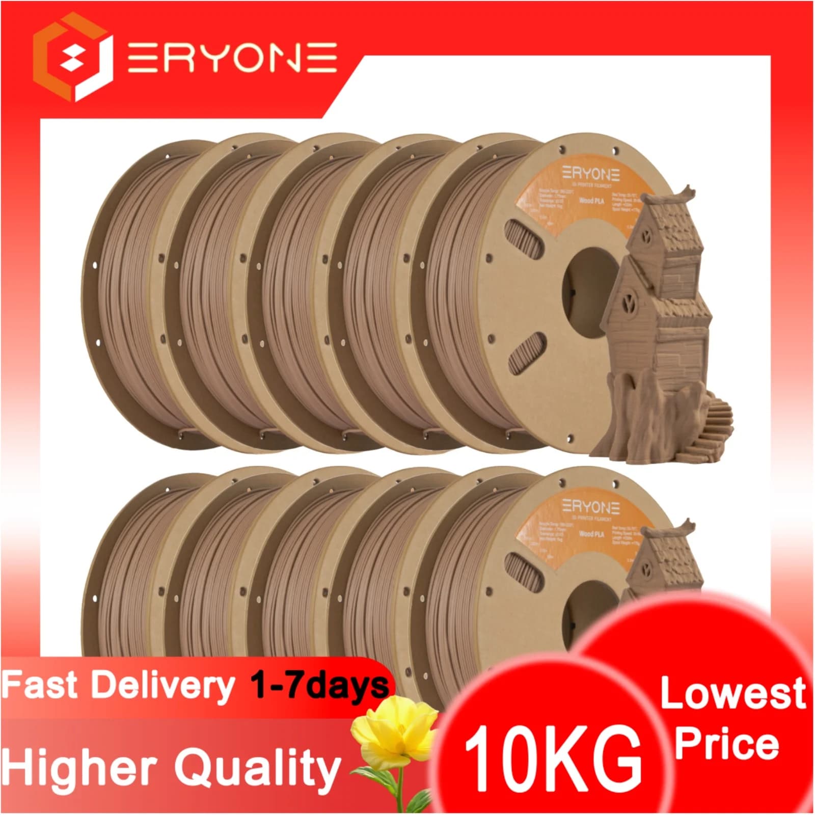 ERYONE Filament PLA Effect 3D Printer, 1kg/3KG/10KG, 1.75mm +/- 0.03mm, 1KG Carton Bobbin (2.2LBS)