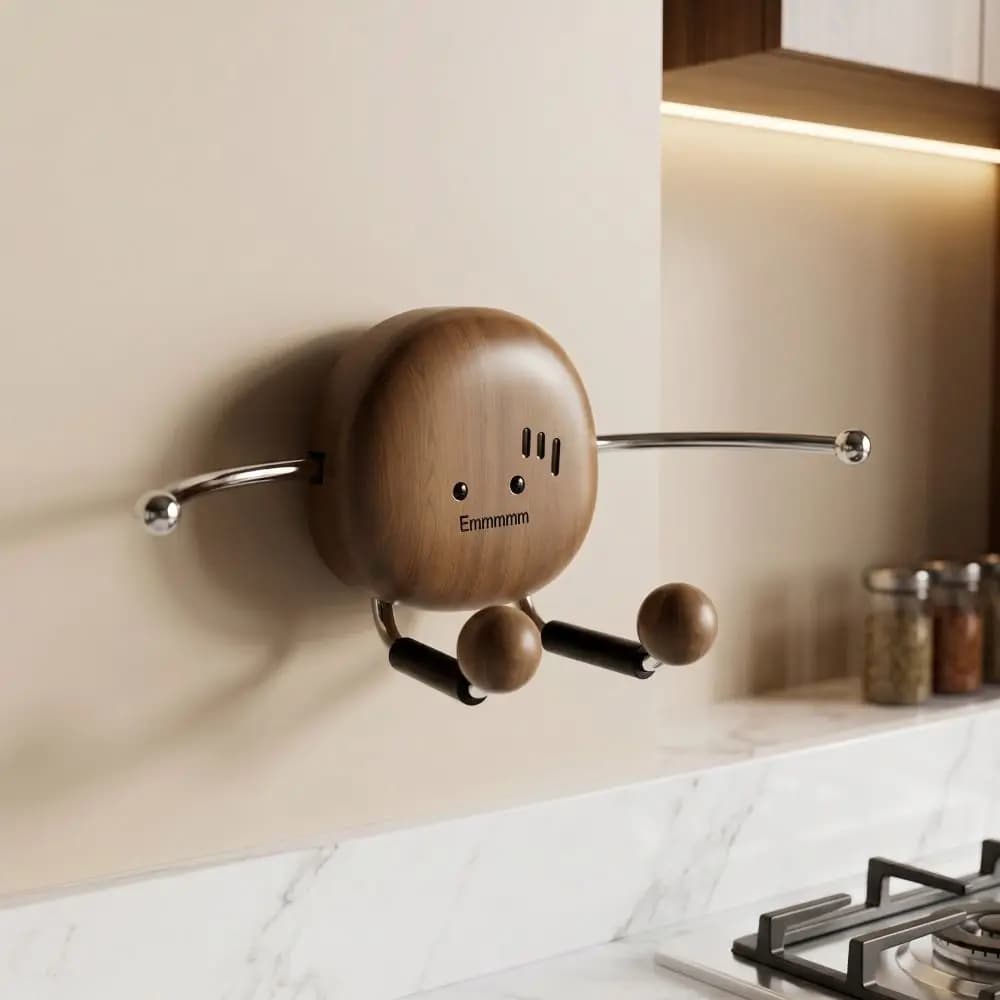 Organizzatore da Parete in Acciaio Inossidabile Antiruggine con 4 Ganci, Portaoggetti a Ventosa Senza Foratura, Ganci Decorativi in Legno