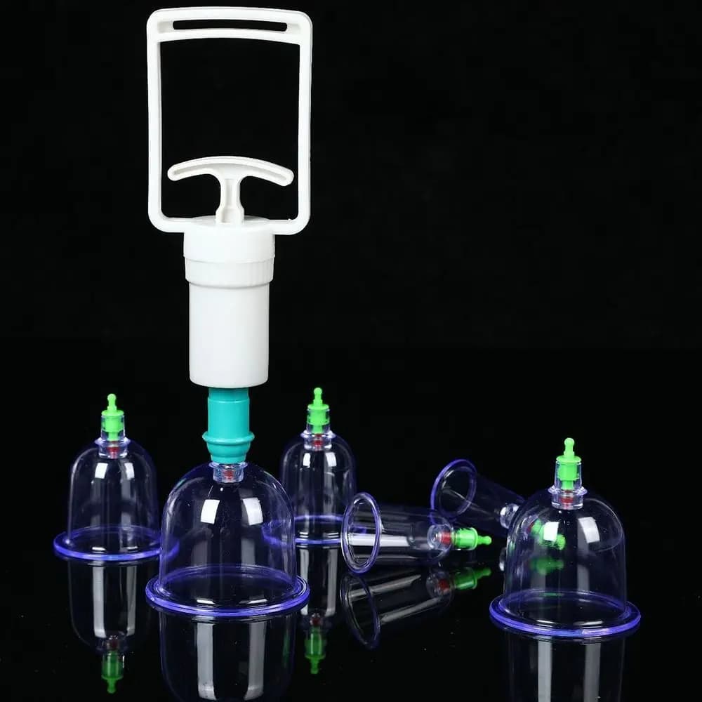 Set di 8 Coppette Anticellulite per Terapia a Vuoto, Tipo Secco e Umido, 6 Coppette Non in Vetro