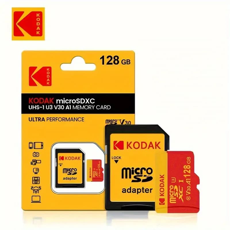 Kodak ad alta velocità ​ ​ Scheda Micro SD U3 Classe 10, fino a 100 MB/s, scheda di memoria TF con adattatore - Disponibile in 32 GB, 64 GB e 128 GB