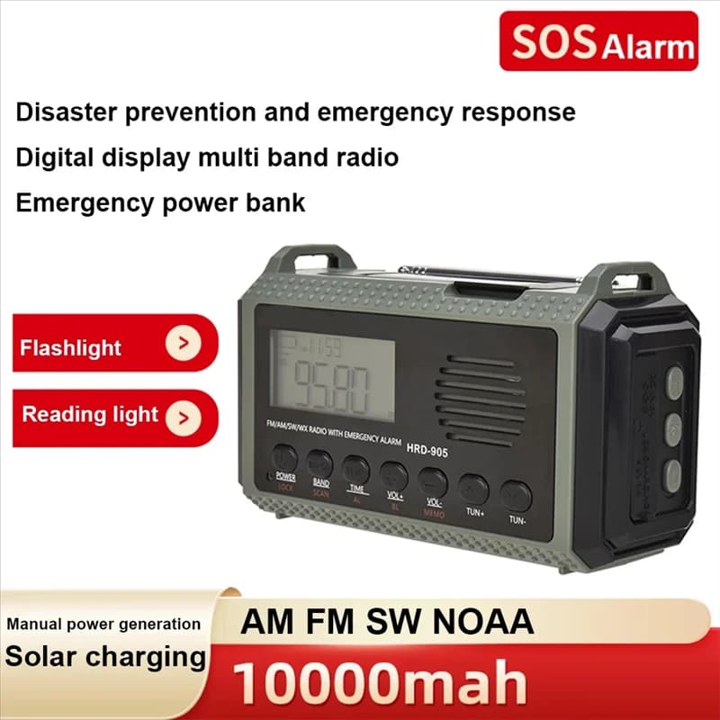 JABS-Manovella Solar AM FM SW NOAA Radio Meteorological 4 Ways Powered 10000Mah Multifunction Radio Flashlight Alarm SOS Accumulators and Battery Charger
