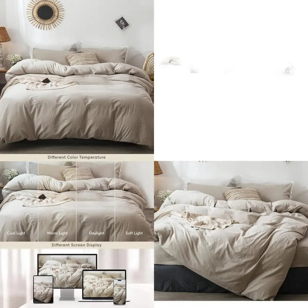 Set copripiumino per biancheria da letto 100% cotone lavato e lino come strutturato, traspirante, durevole, morbido e confortevole (lino curativo rinforzato grigio, King