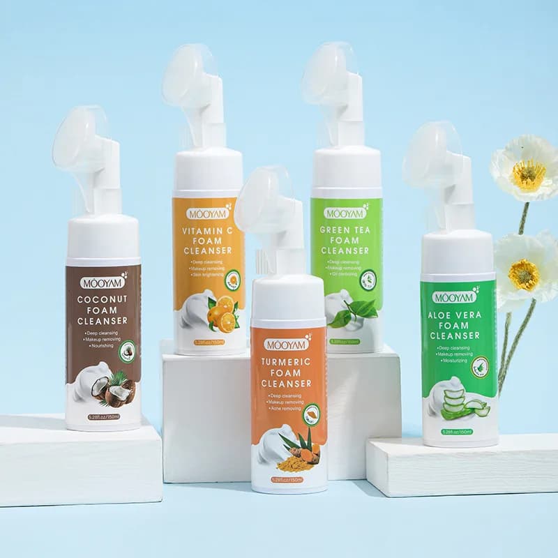 Detergente a bolle idratante-Aloe Vera, tè verde, cocco, vitamina C, schiuma per il lavaggio del viso quotidiana del tono della pelle schiarente al curcuma