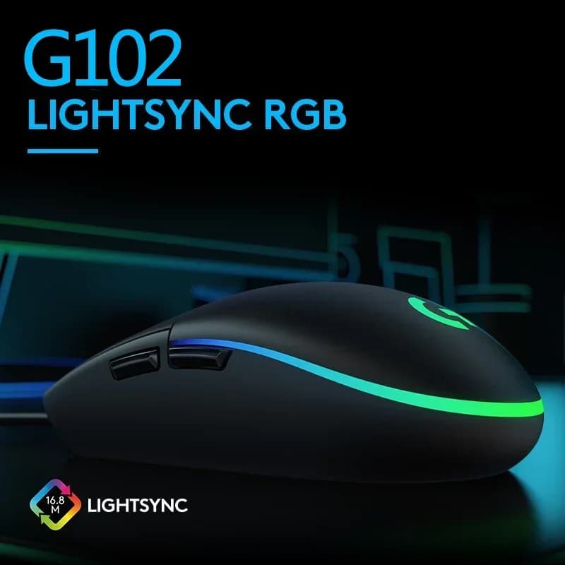 Logitech (G) G102 Mouse da gioco cablato 8000 DPI ottico ergonomico 16,8 M LED colore personalizzabile 6 pulsanti Accessorio da gioco per PC