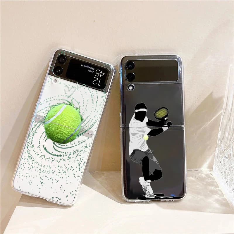 Custodia per telefono rigida trasparente in PC con design sportivo a pallina da tennis per Samsung Galaxy Z Flip 3 4 5 6 7, protezione pieghevole, idea regalo
