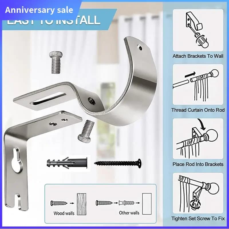 3 Piece Silver Tent Brackets Housing for Heavy Duty Curtains Rods