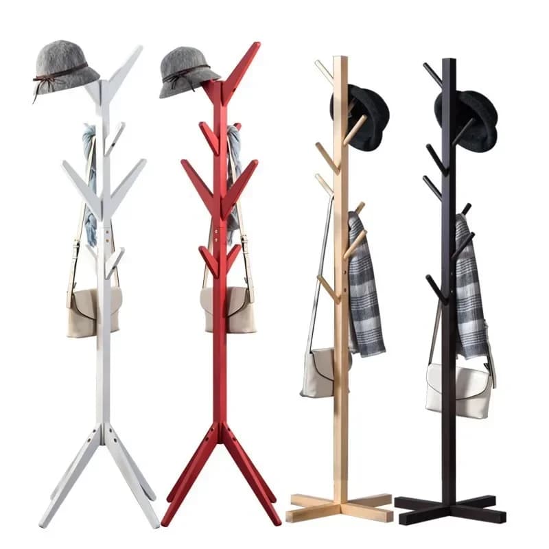 Solid Wood Coat Rack 8-Hook Clothes Hanger Hat Stand Floor Home Bedroom Storage Organizer Minimalist Modern Decorative Furniture