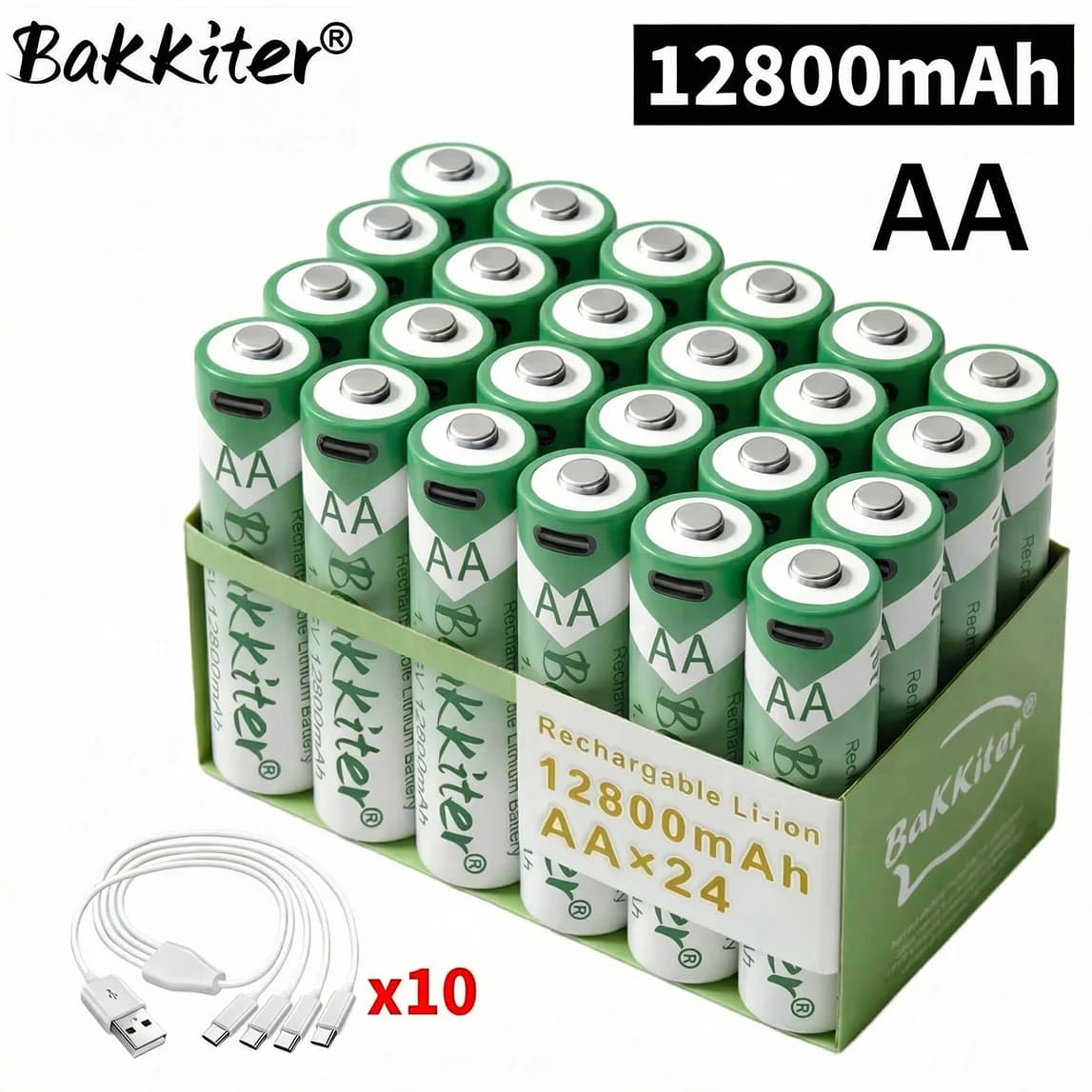 Batteria al Litio Ricaricabile USB 1.5V AA/AAA 12800mAh/3000mAh, Ricarica Rapida, Batteria Li-ion AA con 2000 Cicli di Ricarica e Cavi con Porta Type-C