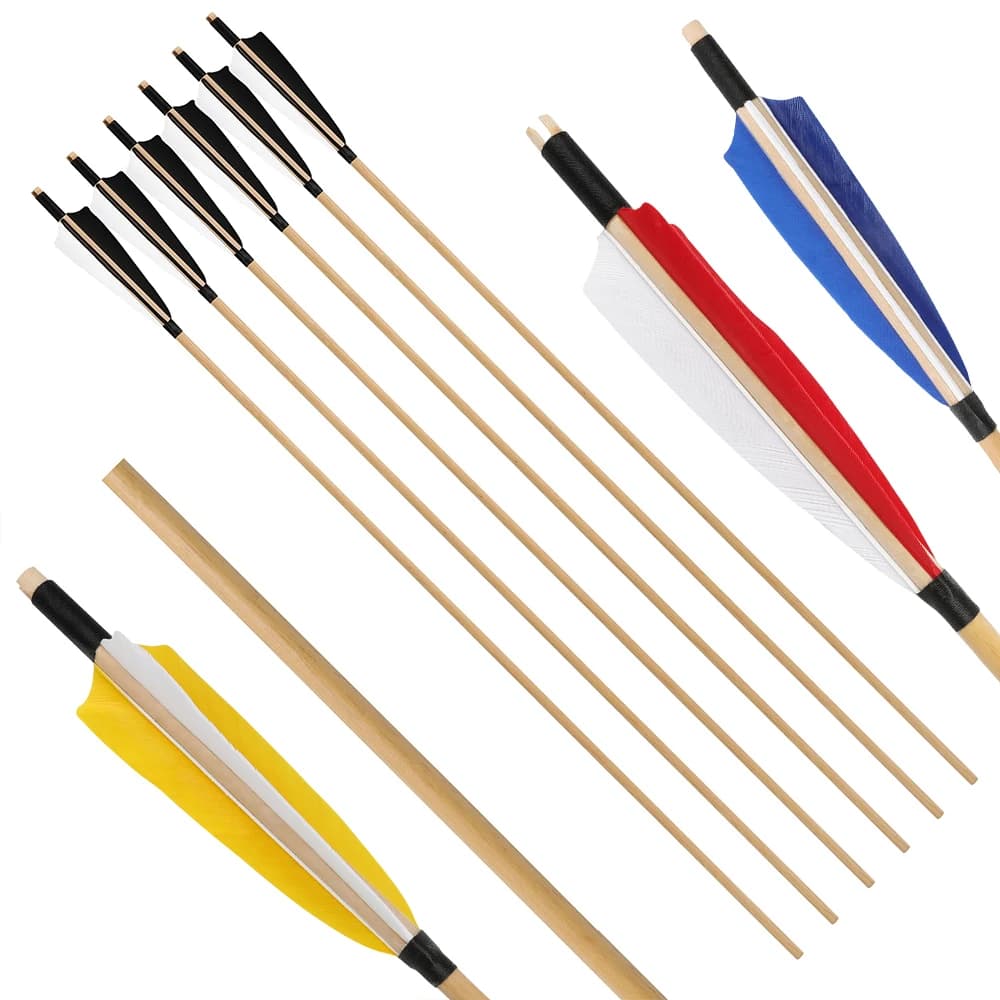 6/12 pezzi frecce in legno 80 cm tiro con l'arco formazione principianti 8mm albero 5 "piume di tacchino adolescenti giovani studenti insegnamento pratica bersaglio