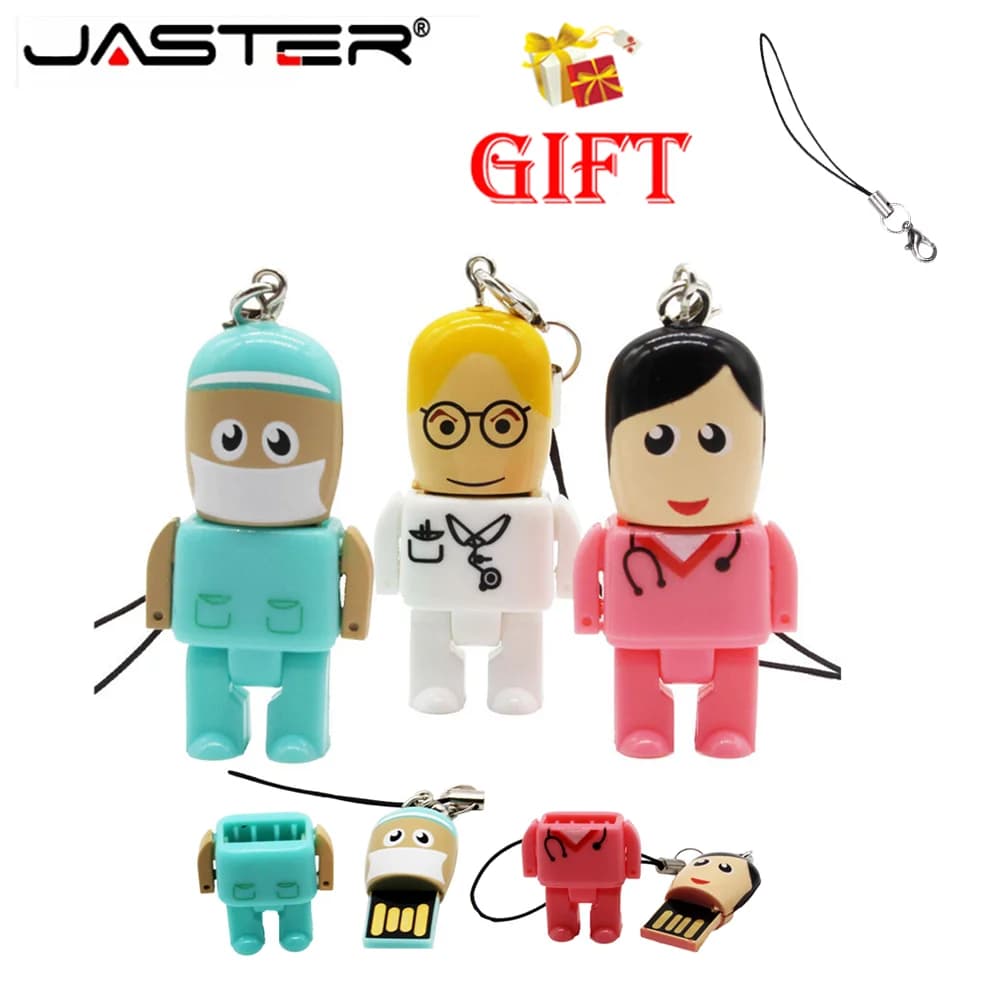 Cartoon Pen Drive 128GB Doctor Memory Stick 64GB Catena libera Chiavetta USB 32GB Dispositivi di archiviazione in plastica 16GB Cute Pendrive 8GB