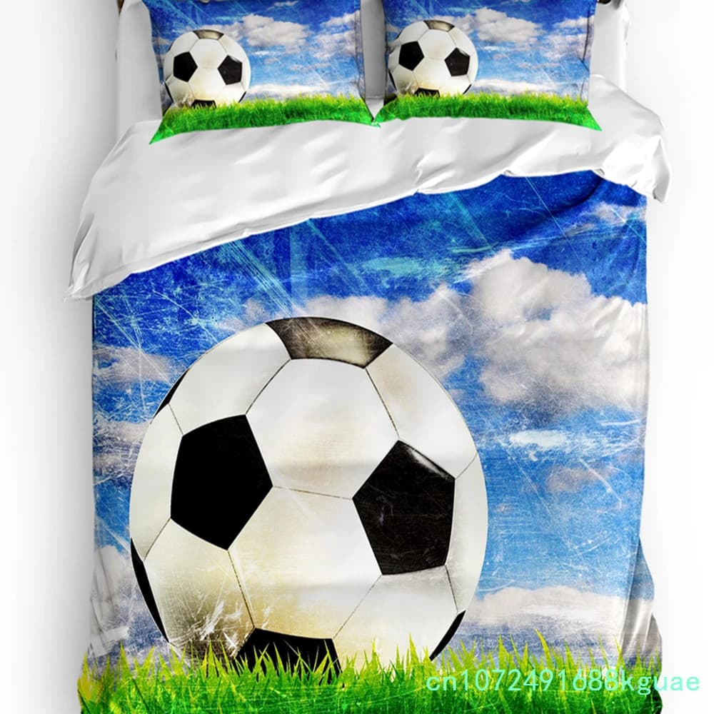 Football Sky Clouds Grass Soccer Duvet Cover With Pillow Case Custom 3pcs Bedding Set Quilt Cover Double Bed Home Textile