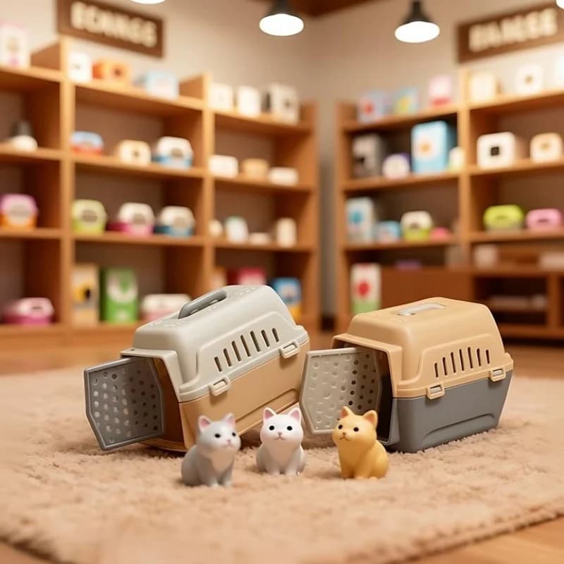 3PCS Mini Pet Carrier Cage Set, Random Color Dollhouse Accessories, Mini Dog Crate Cat Carrier, Pretend Play Pet House Toy