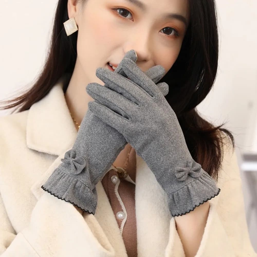 Temperament Thickened Suede Velvet Gloves Solid Color Touch Screen Gloves Windproof Full Finger Winter Mittens Cycling