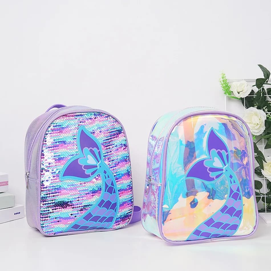 Zaino per ragazze trasparente a sirena Zaino per scuola con paillettes per bambini Zaini per scuola primaria principessa Zaini per cartoni animati per bambini