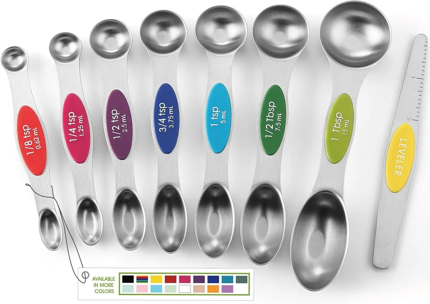 Set di 8 Cucchiai Dosatori Magnetici in Acciaio Inox con Livellatore - Adatti per Barattoli di Spezie, Doppio Lato, Lavabili in Lavastoviglie