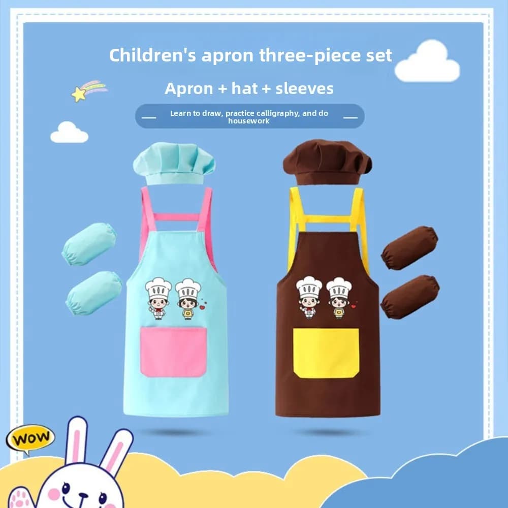 New Animated Cartoon Apron for Kids with Sleeves, Baby Raincoat, Chef Hat, Chef Uniforms, Costume Accessories, Painter Apron