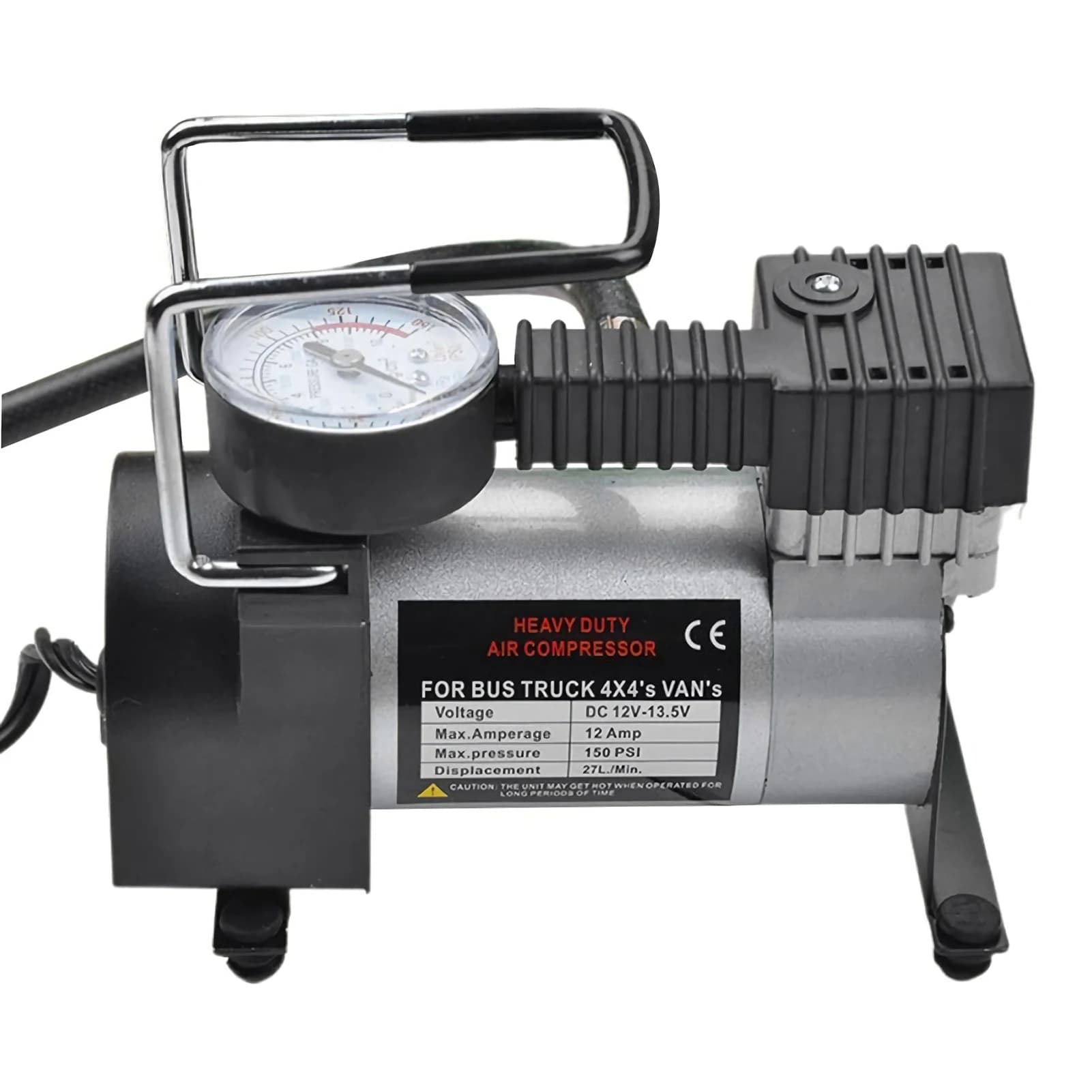 Gonfiatore per pneumatici con compressore d'aria elettrico DC 12V 150 PSI 27L/Min in lega di zinco + pompa d'aria portatile in plastica nera con manometro