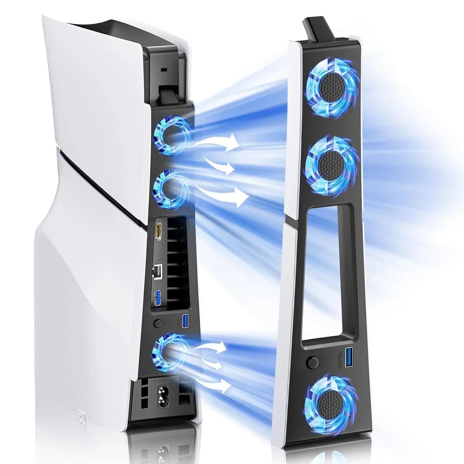 Ventola di raffreddamento per console PS5 Slim con 3 ventole Porta USB 3.0 Sistema di raffreddamento silenzioso con luce RGB per accessori da gioco Sony PS5 Slim