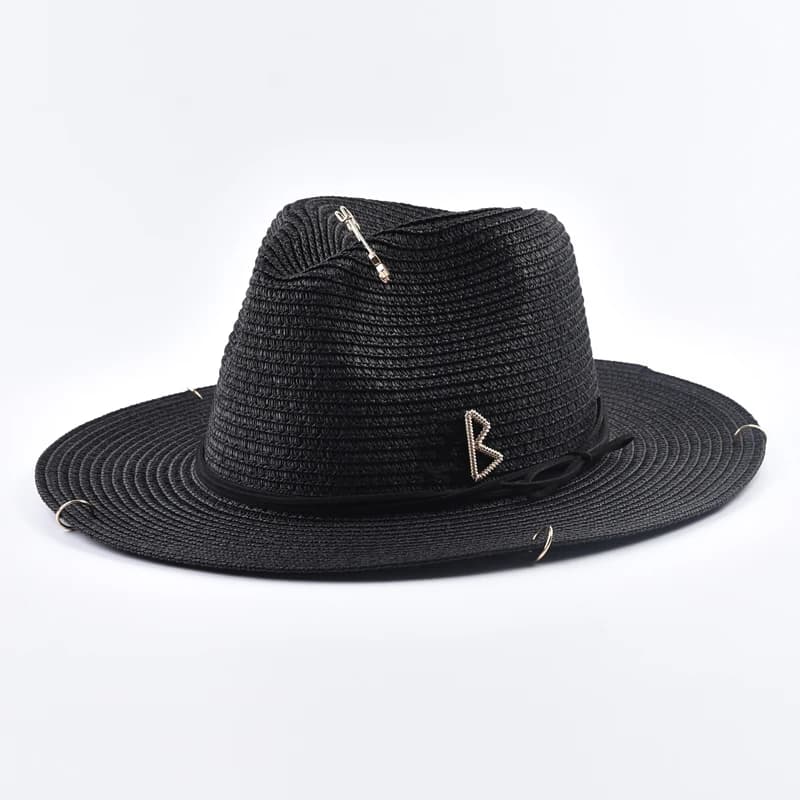 Fashionable Metal Letter RB Straw Hats for Women Men Summer Panaman Jazz Hat Outdoor Holidays Beach Sun Hat