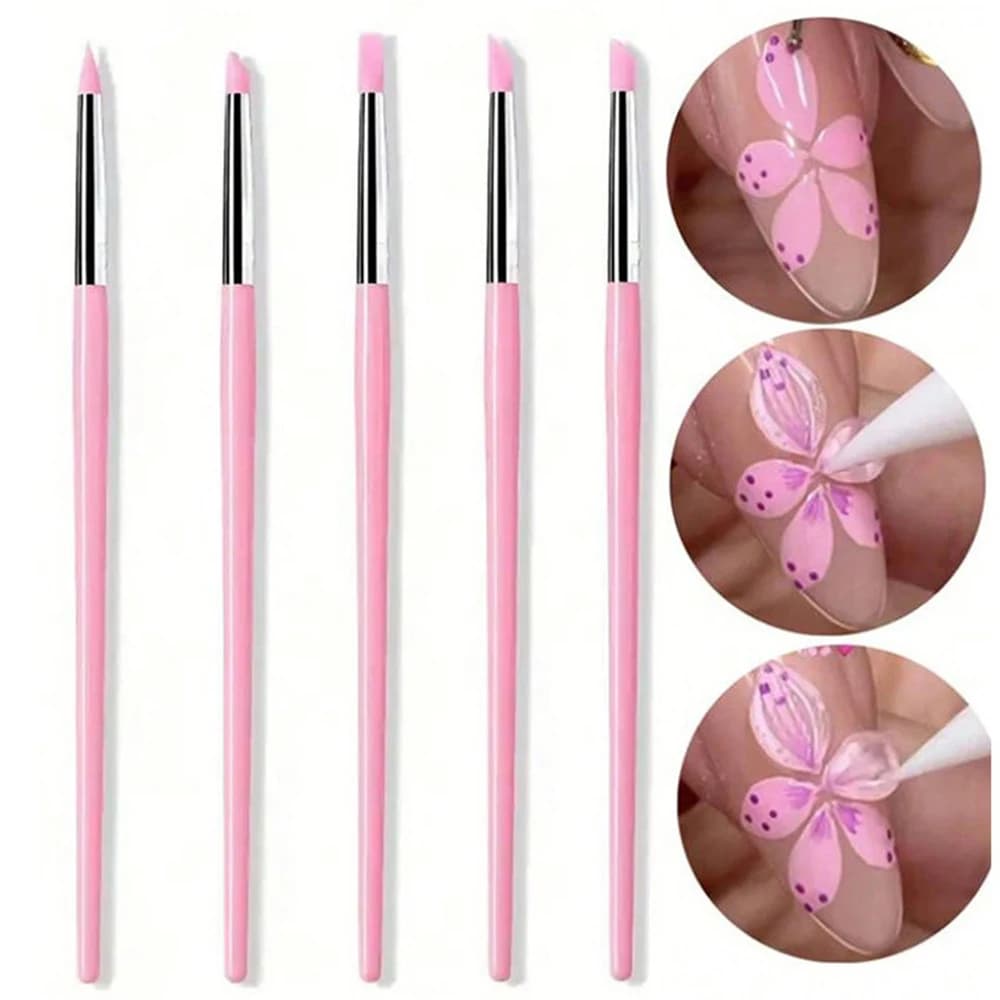 5Pcs Pack Silicone Nail Pen Brush UV Gel Carving Dotting Gel Mixing Stick 3D Image DIY Brushes Perfect for Professional Manicure