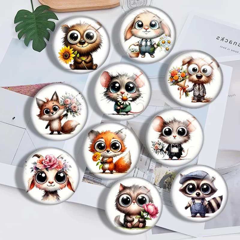 Watercolor Adorable Animals with Flower 12mm14mm/18mm/20mm/25mm/30mm Round photo glass cabochon demo flat back Making findings