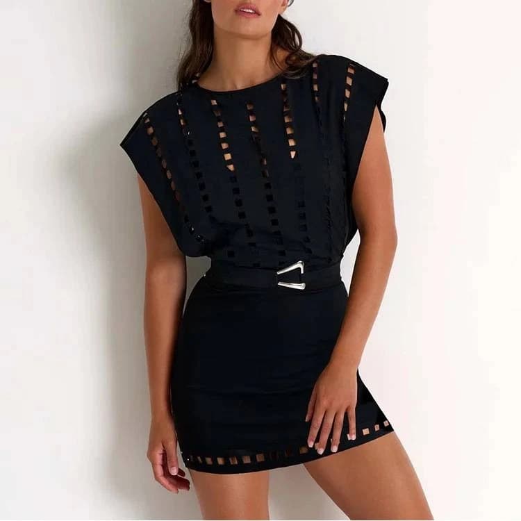 Sexy Hollow out Swimsuit Short Skirt Set Women's Cross Border 2025 New Arrival High Waist Nylon Fabric