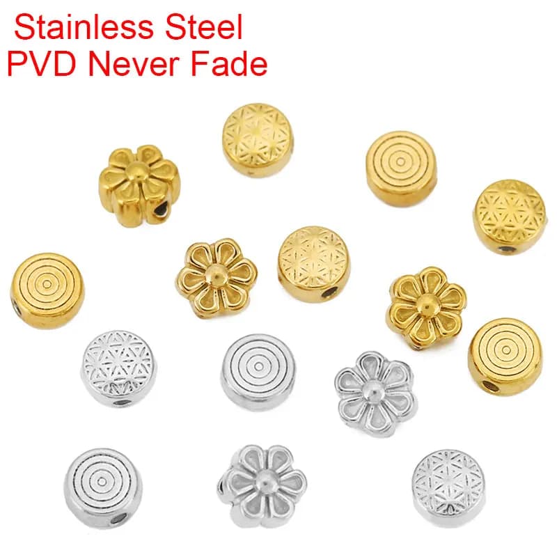 10 pieces 6mm PVD stainless steel spacer beads never fade flower necklace beads with big hole for DIY jewelry making bracelets results