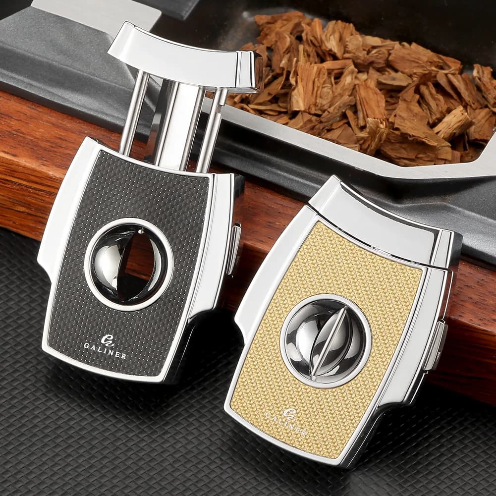 GALINER V-Cut Utensile da taglio per sigari Metallo portatile liscio per sigari V Lama affilata con confezione regalo