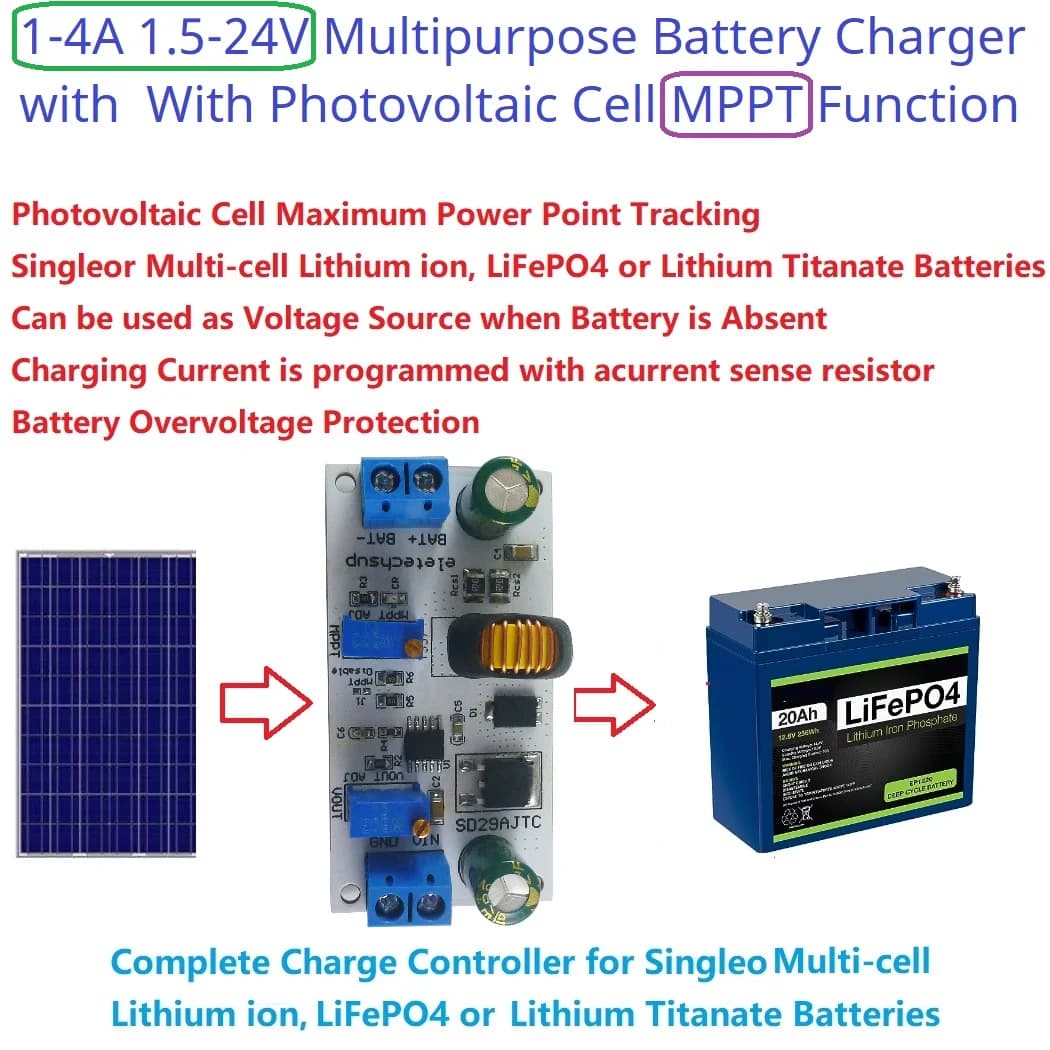 Modulo regolatore di carica solare MPPT 4A 3.6-24V Li-ion Li-po LiFePO4 Caricabatteria SD29AJTC per pannelli solari 9V 12V 18V 24V