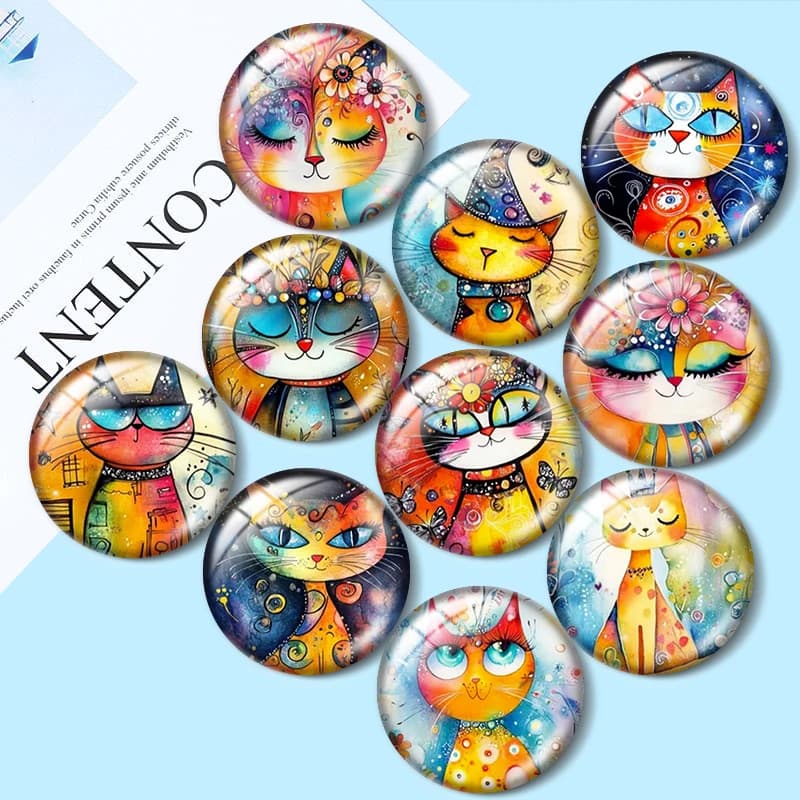 Gatti Fantasiosi - Cabochon in Vetro da 12/18/20/25mm per Bracciali, Ciondoli, Anelli, Orecchini e Componenti per Creazione Gioielli