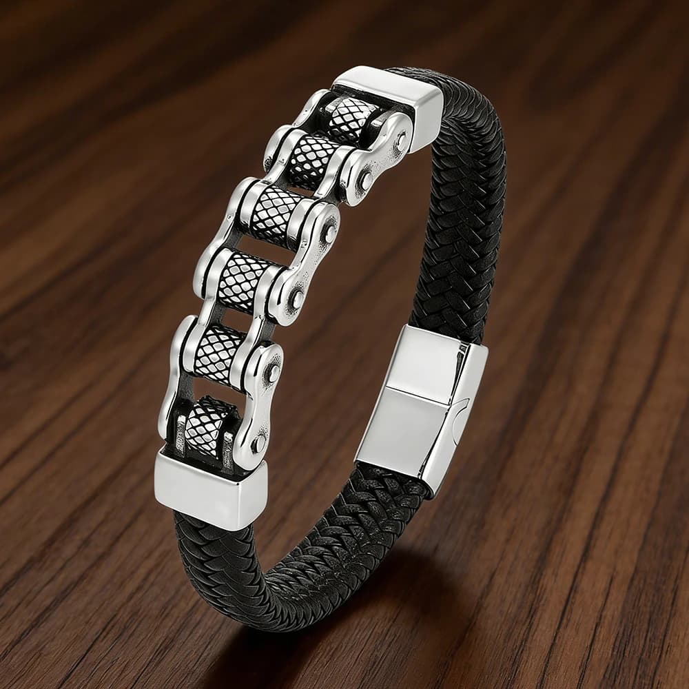 Bracciale in Pelle con Catena Stile Locomotiva, Multistrato, per Uomo, in Acciaio Inossidabile, Chiusura Magnetica Punk, Gioiello Charm per Amici