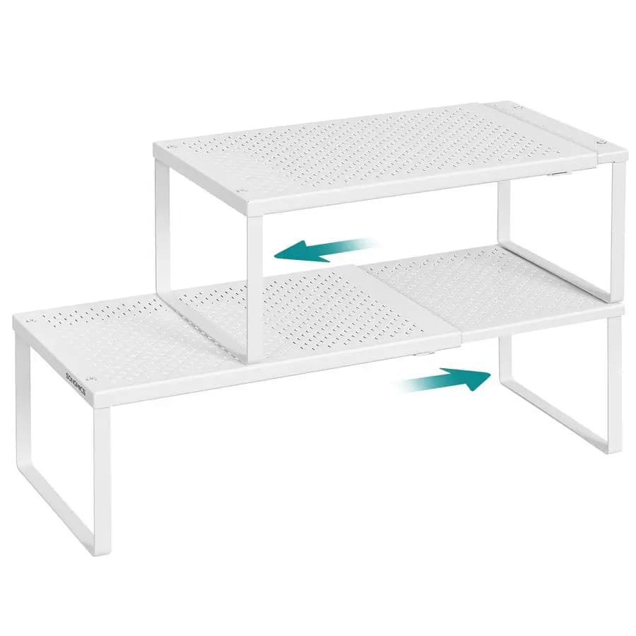 Set di 2 scaffali espandibili per spezie, organizer salvaspazio da cucina in metallo per ripiani e armadietti, tappetino antiscivolo