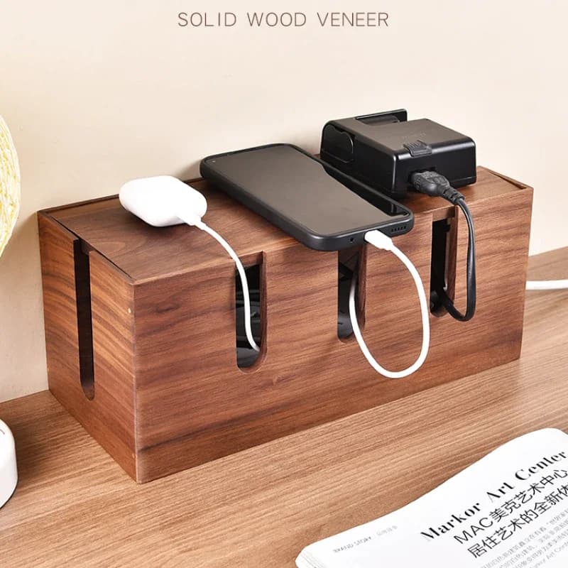 Scatola portaoggetti per scheda con spina in legno di noce nero scaffale per Organizer per cavi da tavolo scaffale multifunzionale per la gestione del Router superiore