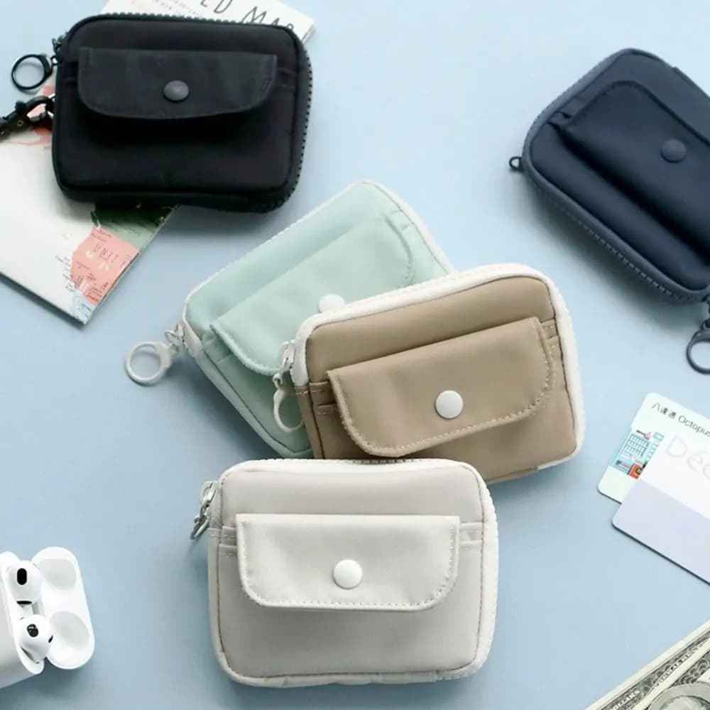 New Solid Color Coin Purse Zipper Wear-resistant Money Bag Large Capacity Small Wallet Male Female