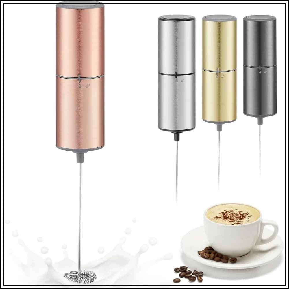 Cordless Electric Milk Frother, Handheld Stainless Steel Whisk for Coffee, Latte, Matcha, Protein Powder - Rose Gold