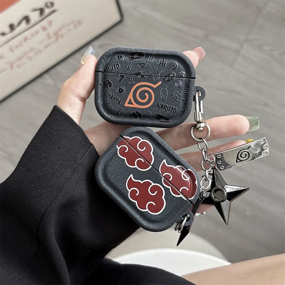 For Airpods Pro 3 case, protective cover for TPU headphones with NARUTO 3D logo for Airpods Pro 2/Airpods 4 3 2 1 Cover with key rings